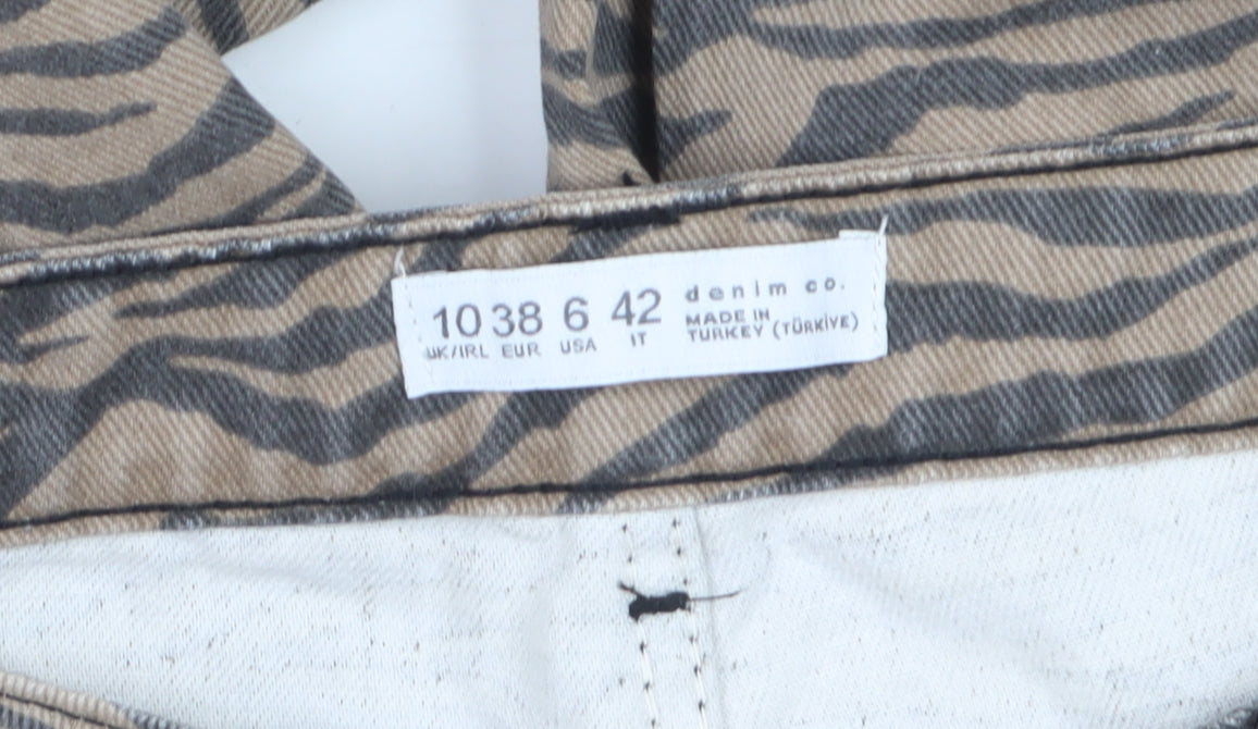 Denim Co. Women’s Beige Animal Print Straight Jeans UK 10