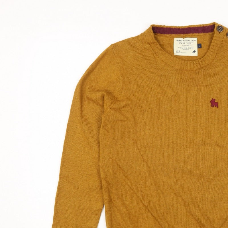 Jack & Jones Men's Yellow S Button Shoulder Pullover Wool Blend Jumper