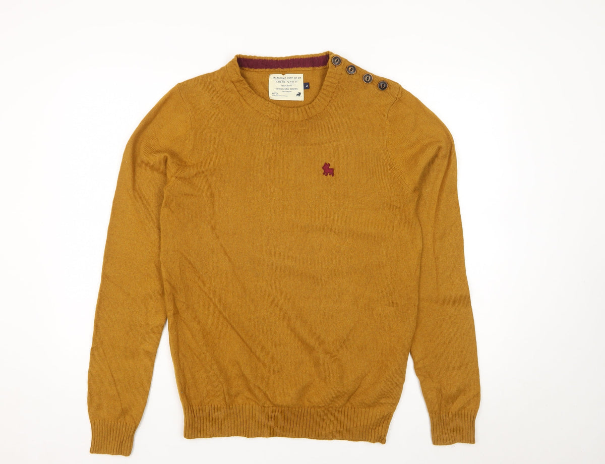 Jack & Jones Men's Yellow S Button Shoulder Pullover Wool Blend Jumper