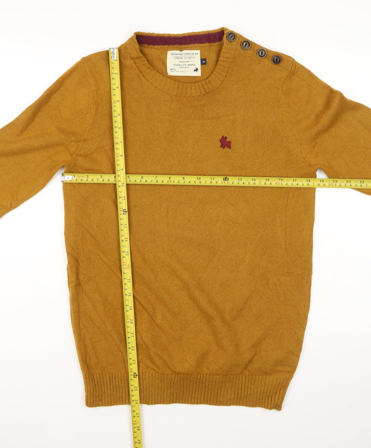 Jack & Jones Men's Yellow S Button Shoulder Pullover Wool Blend Jumper