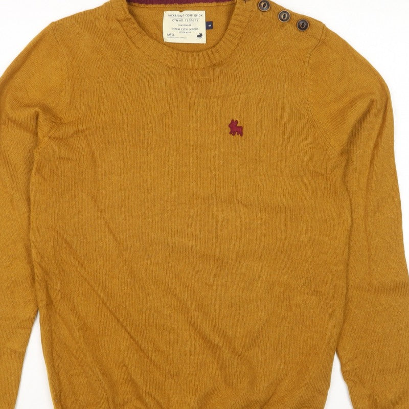 Jack & Jones Men's Yellow S Button Shoulder Pullover Wool Blend Jumper