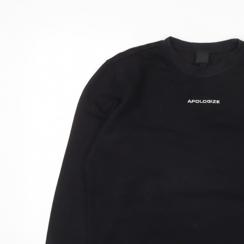 H&M Women’s Black Apologize Logo Crew Neck Pullover Sweatshirt Size M