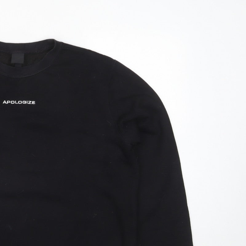 H&M Women’s Black Apologize Logo Crew Neck Pullover Sweatshirt Size M