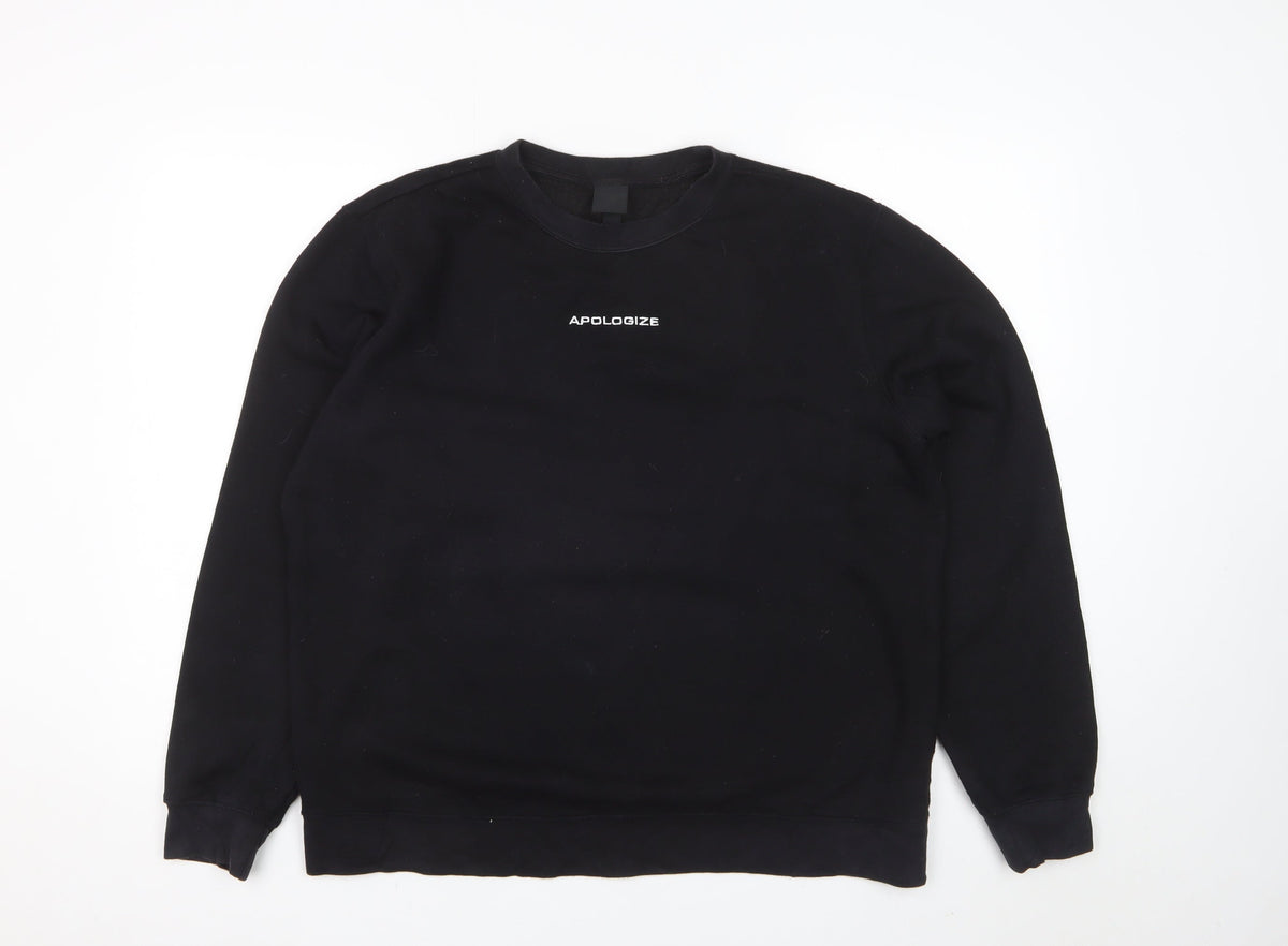 H&M Women’s Black Apologize Logo Crew Neck Pullover Sweatshirt Size M