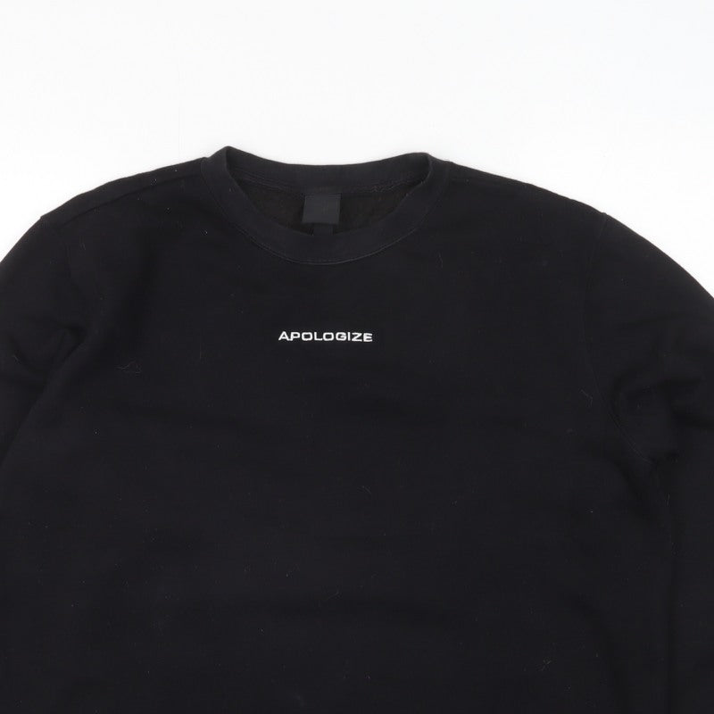 H&M Women’s Black Apologize Logo Crew Neck Pullover Sweatshirt Size M