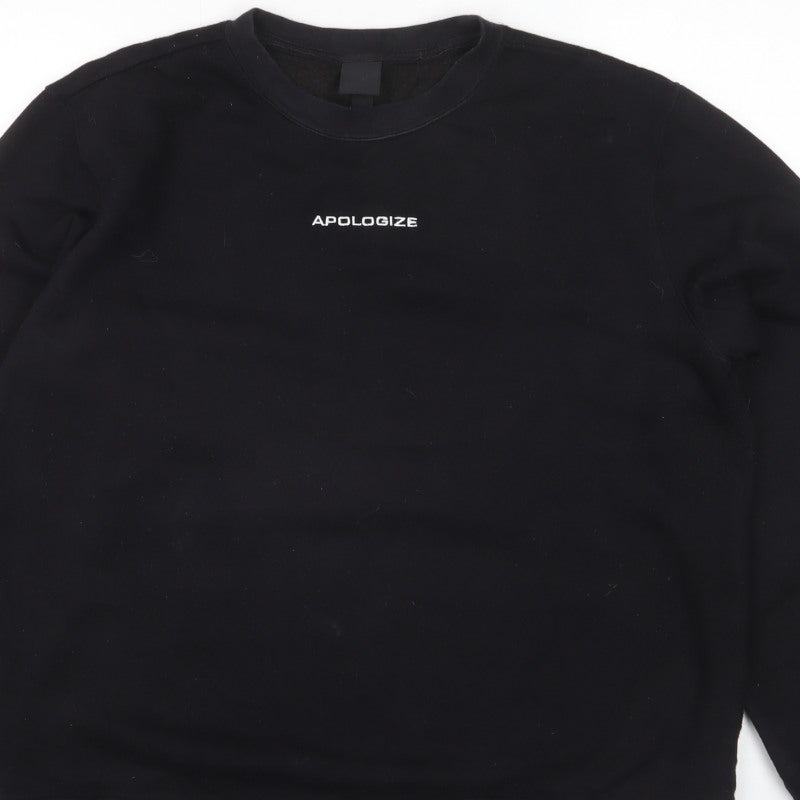 H&M Women’s Black Apologize Logo Crew Neck Pullover Sweatshirt Size M