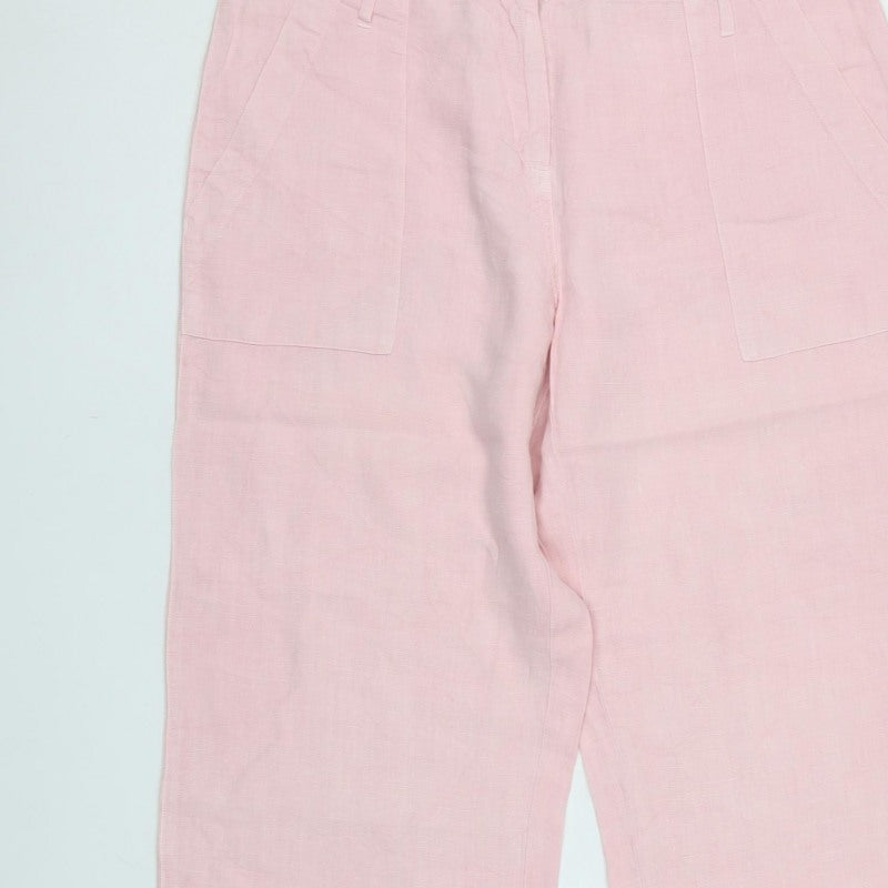 Hobbs Women Pink UK 12 Linen Wide-Leg Drawstring Hem Trousers