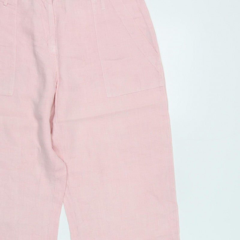 Hobbs Women Pink UK 12 Linen Wide-Leg Drawstring Hem Trousers
