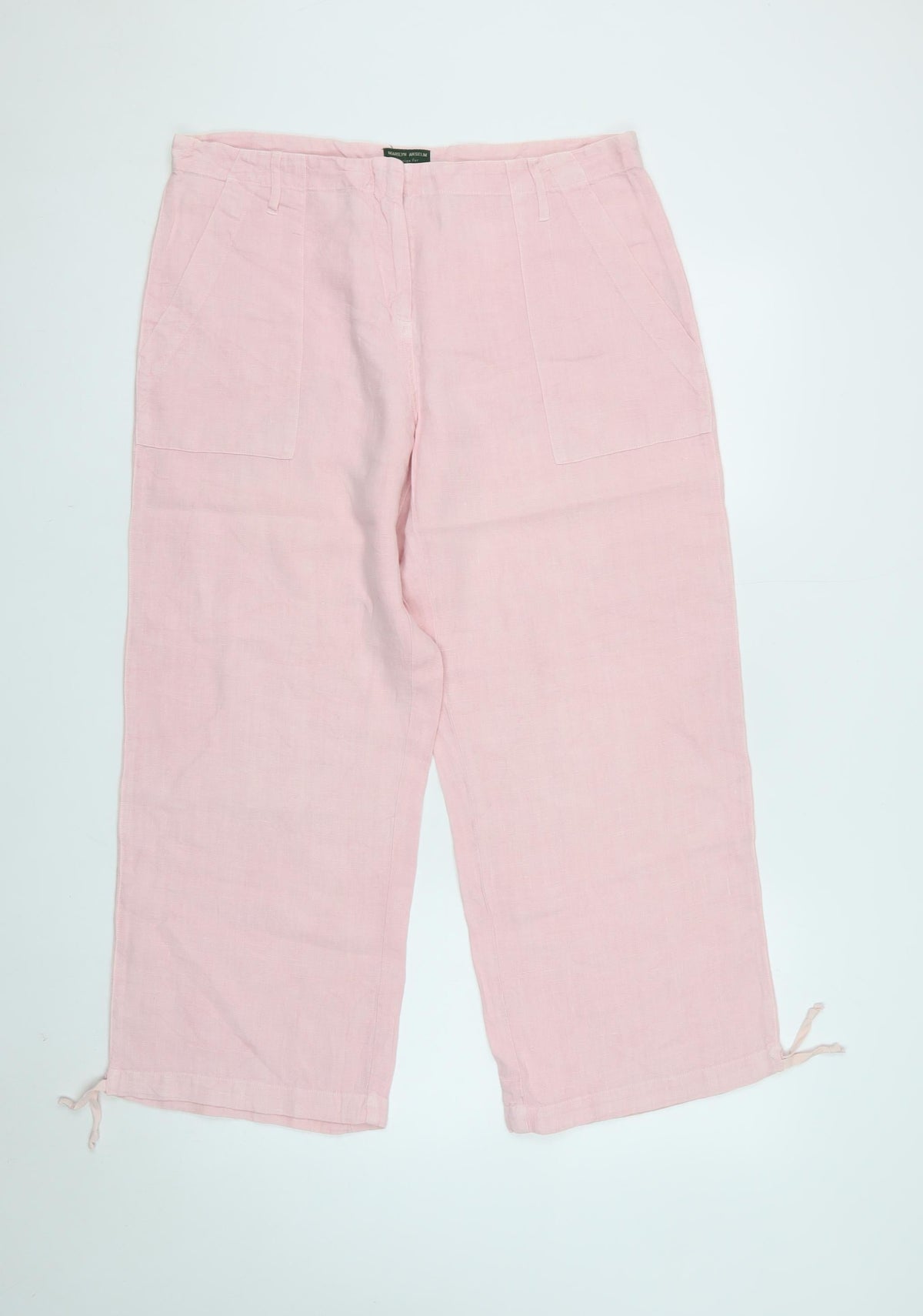 Hobbs Women Pink UK 12 Linen Wide-Leg Drawstring Hem Trousers