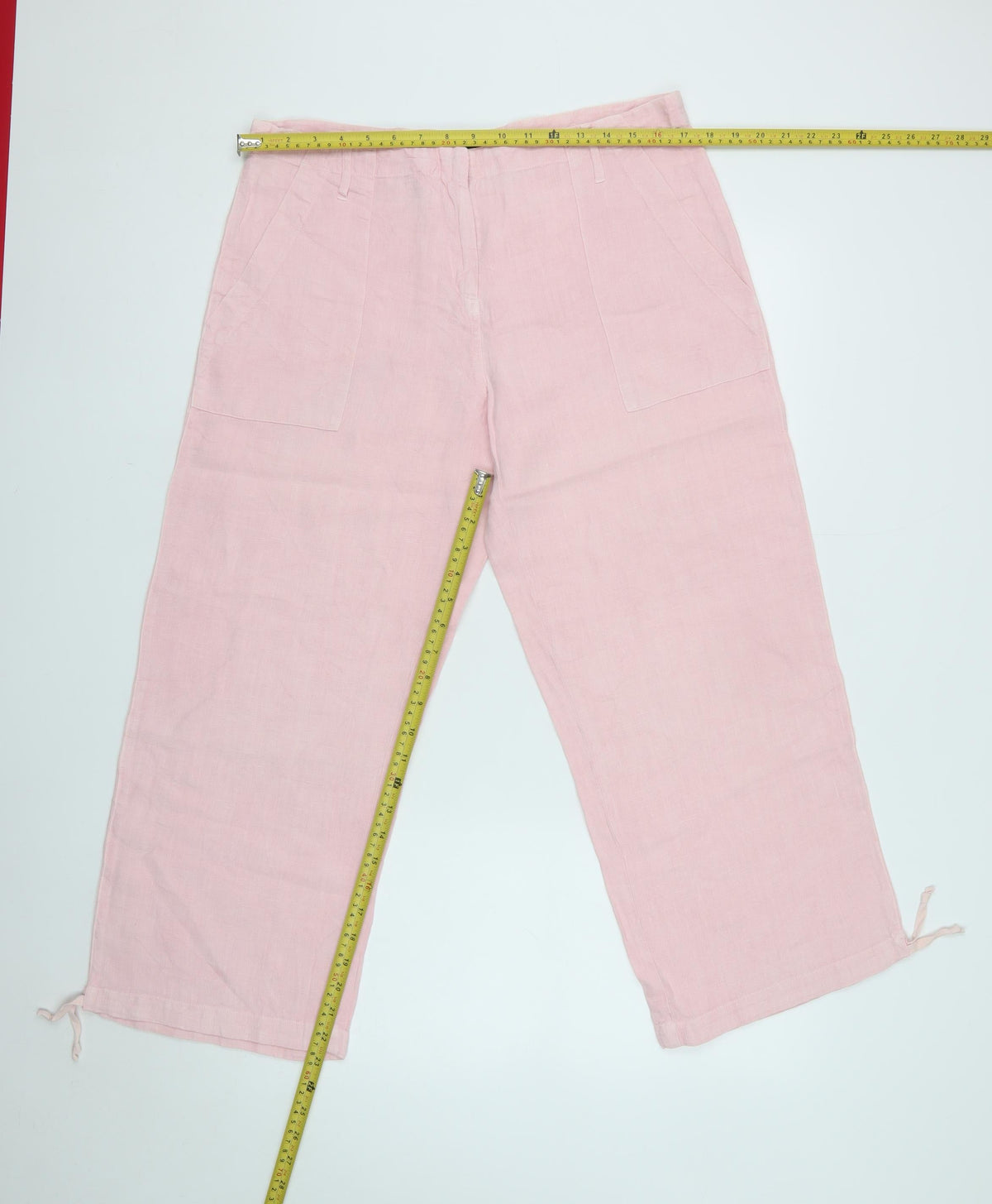 Hobbs Women Pink UK 12 Linen Wide-Leg Drawstring Hem Trousers