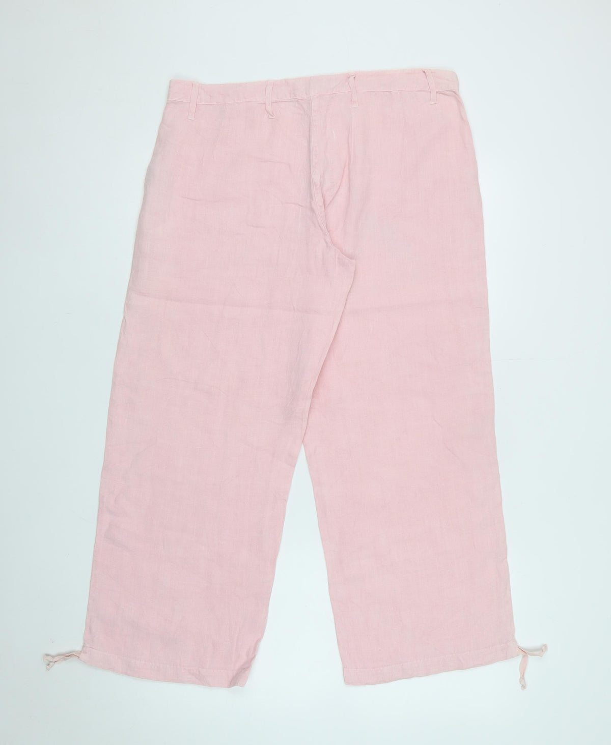 Hobbs Women Pink UK 12 Linen Wide-Leg Drawstring Hem Trousers