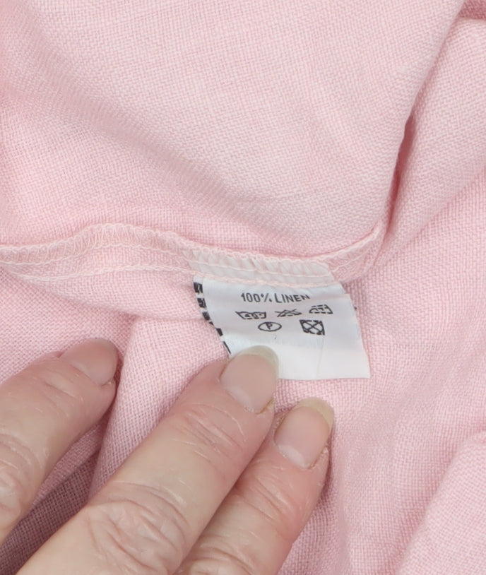 Hobbs Women Pink UK 12 Linen Wide-Leg Drawstring Hem Trousers