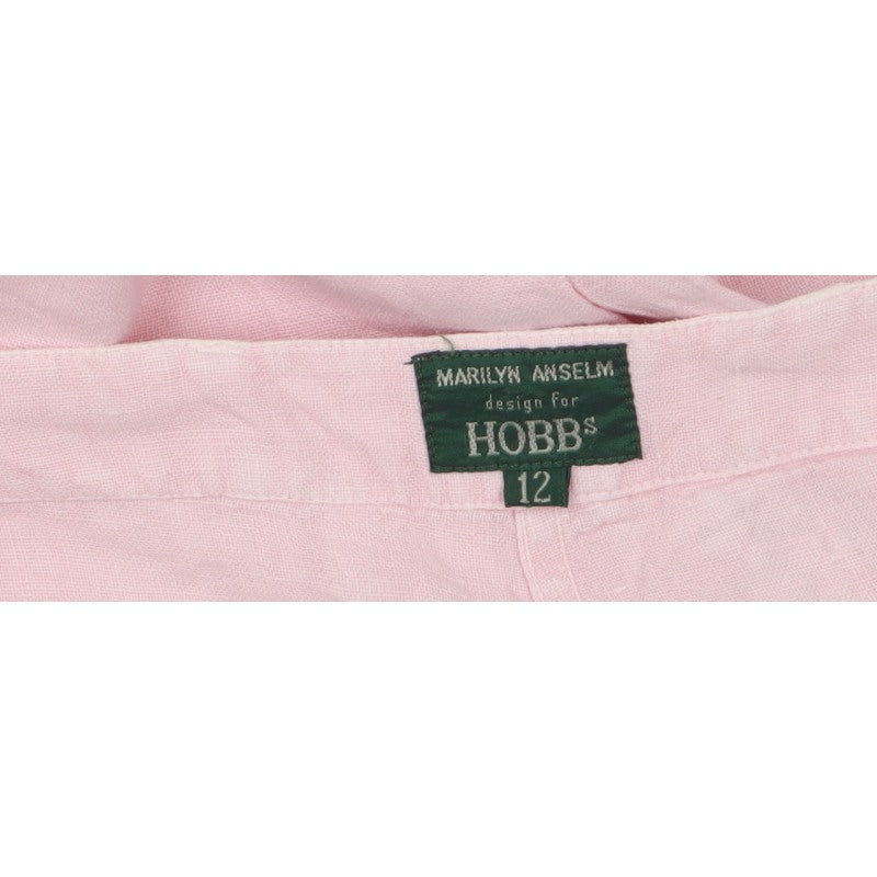 Hobbs Women Pink UK 12 Linen Wide-Leg Drawstring Hem Trousers