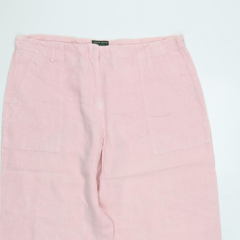 Hobbs Women Pink UK 12 Linen Wide-Leg Drawstring Hem Trousers