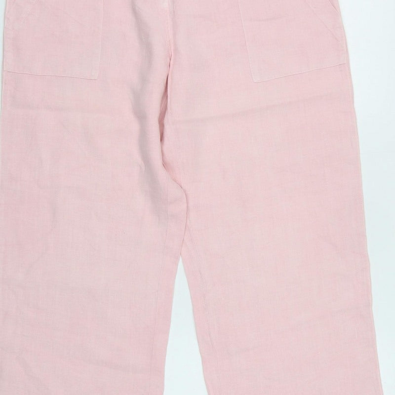 Hobbs Women Pink UK 12 Linen Wide-Leg Drawstring Hem Trousers