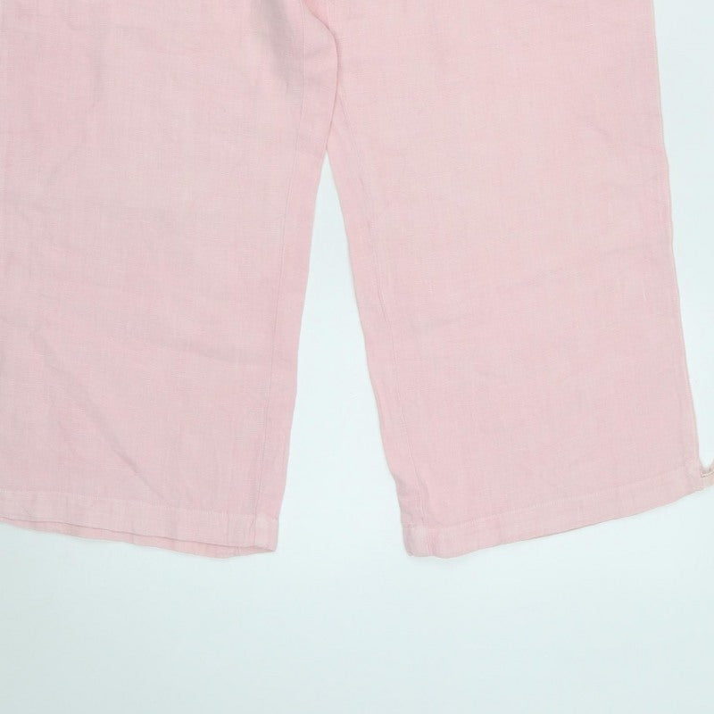 Hobbs Women Pink UK 12 Linen Wide-Leg Drawstring Hem Trousers