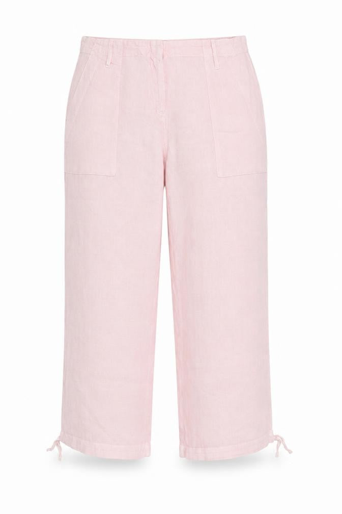 Hobbs Women Pink UK 12 Linen Wide-Leg Drawstring Hem Trousers