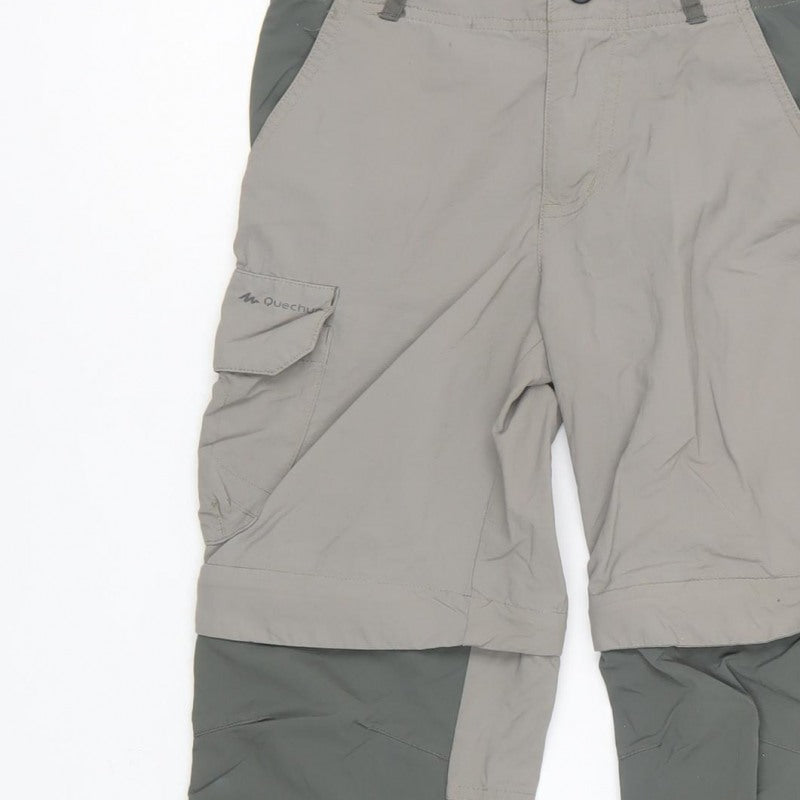 Quechua Boys Grey Green 10 Years Convertible Cargo Hiking Trousers