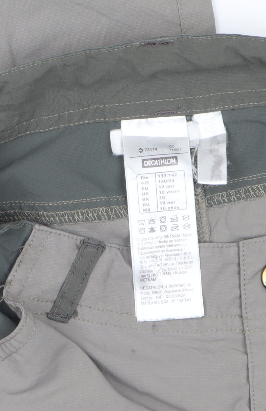 Quechua Boys Grey Green 10 Years Convertible Cargo Hiking Trousers