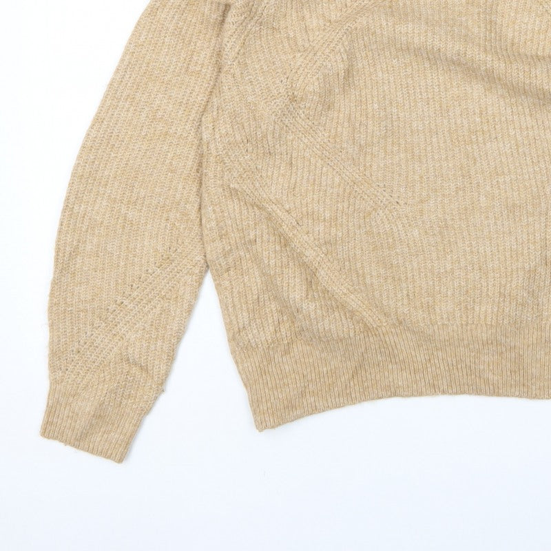 Marks & Spencer Women Beige M Chunky Knit Crew Neck Jumper