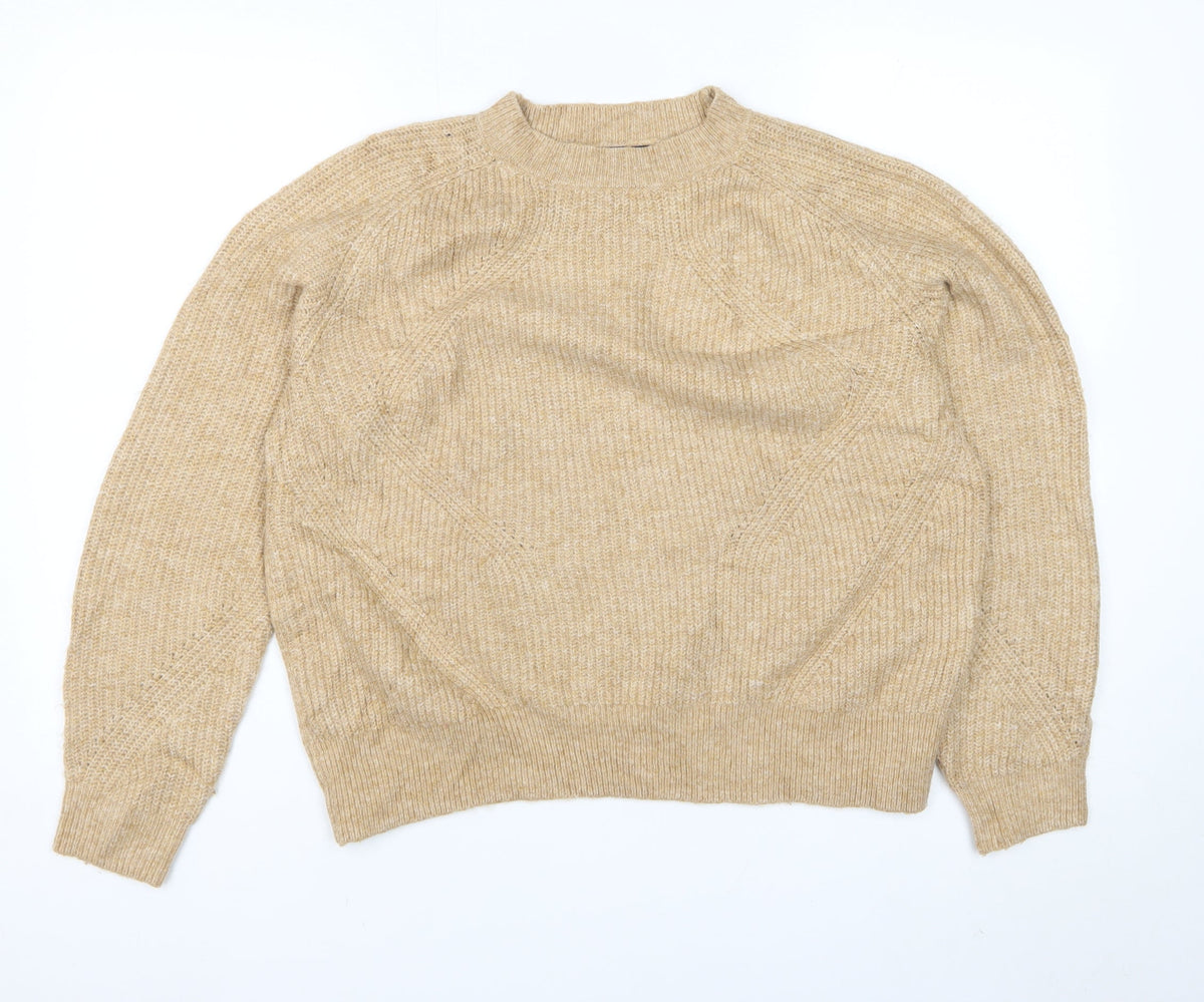 Marks & Spencer Women Beige M Chunky Knit Crew Neck Jumper