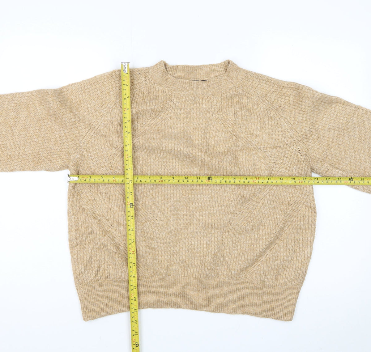 Marks & Spencer Women Beige M Chunky Knit Crew Neck Jumper