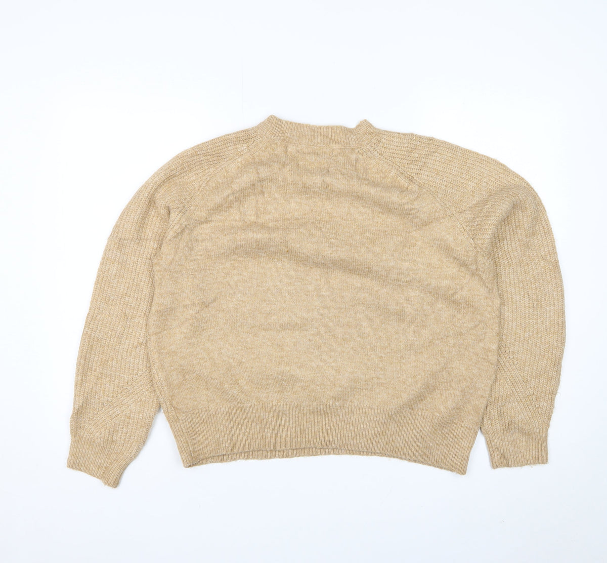 Marks & Spencer Women Beige M Chunky Knit Crew Neck Jumper