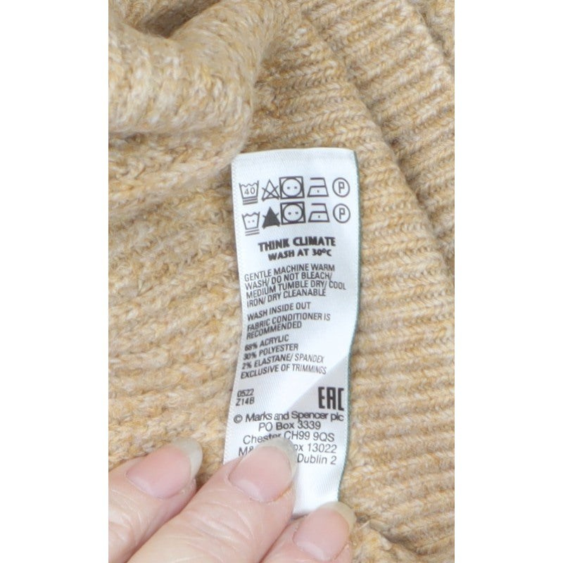 Marks & Spencer Women Beige M Chunky Knit Crew Neck Jumper