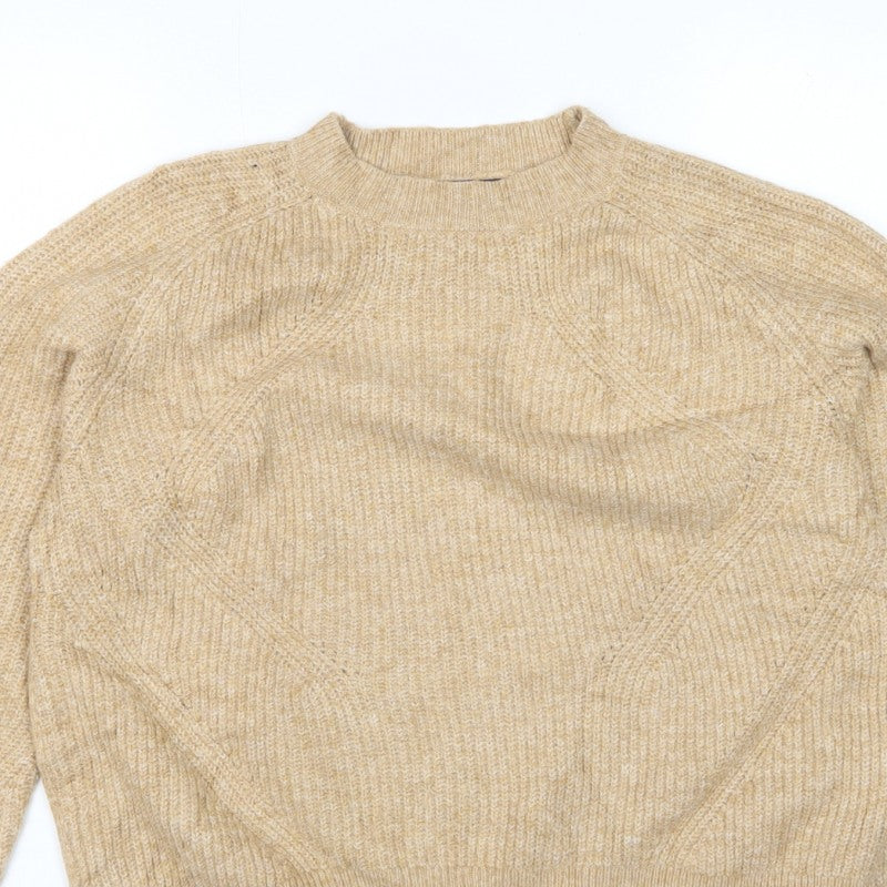 Marks & Spencer Women Beige M Chunky Knit Crew Neck Jumper