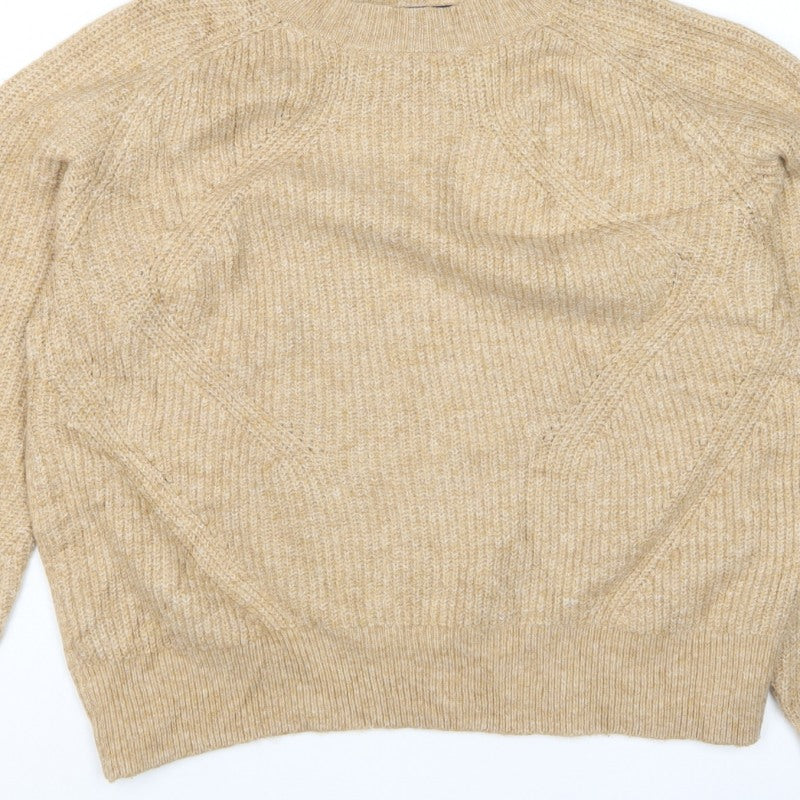Marks & Spencer Women Beige M Chunky Knit Crew Neck Jumper