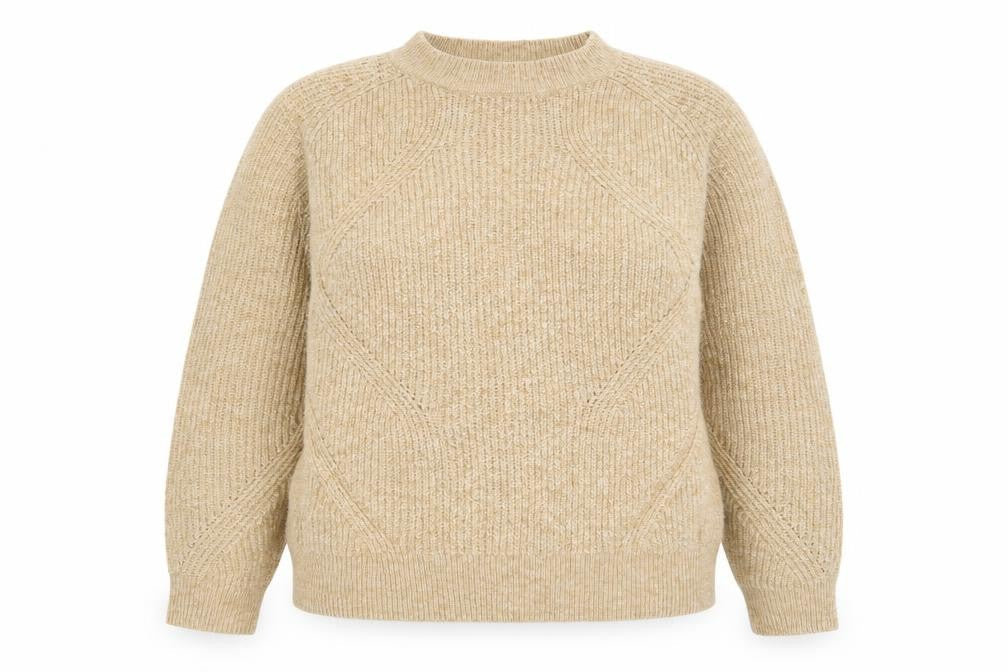 Marks & Spencer Women Beige M Chunky Knit Crew Neck Jumper