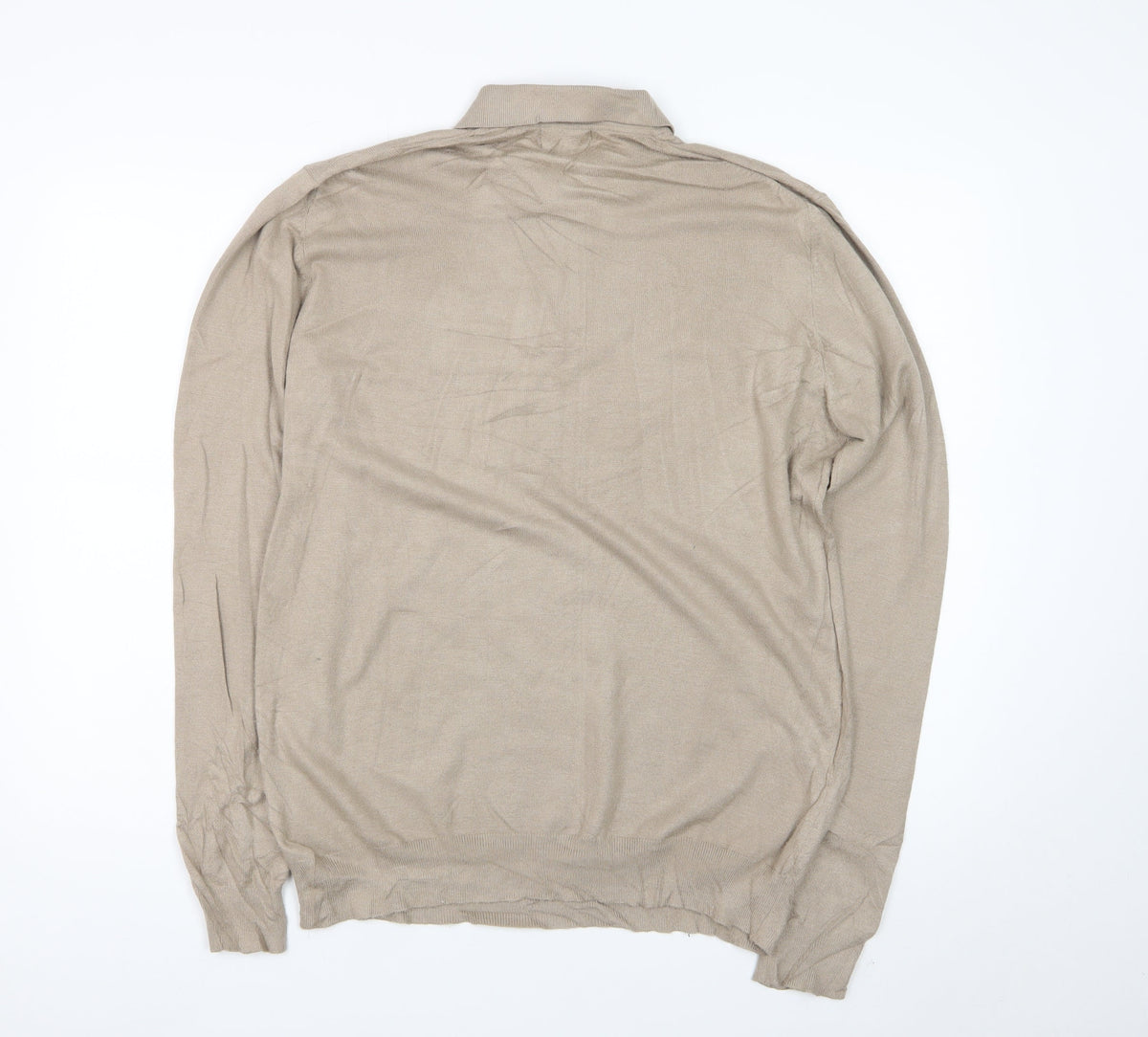 boohooMAN Men’s Beige L Collared 1/4 Zip Fine Knit Pullover Jumper