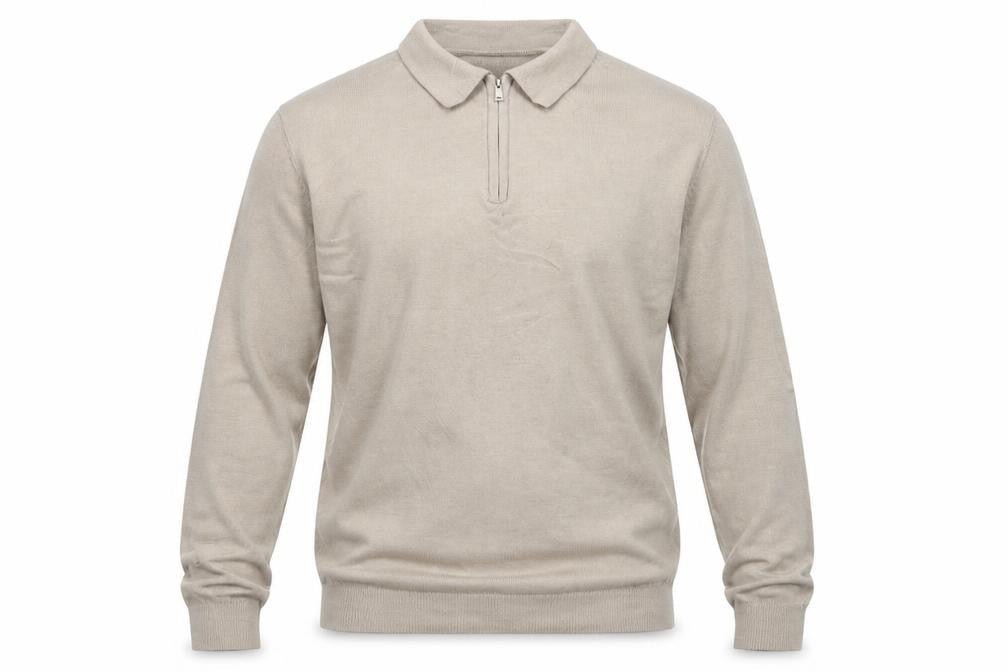 boohooMAN Men’s Beige L Collared 1/4 Zip Fine Knit Pullover Jumper