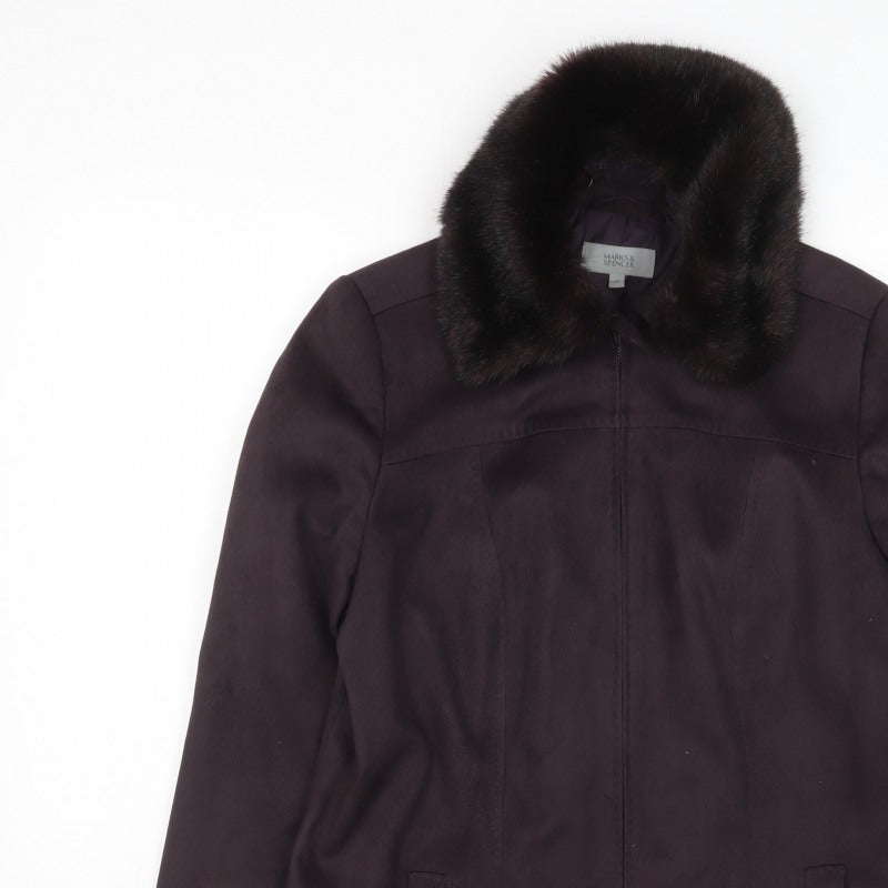 Marks & Spencer Women Black Fur Trim Zip Jacket Coat Size 14