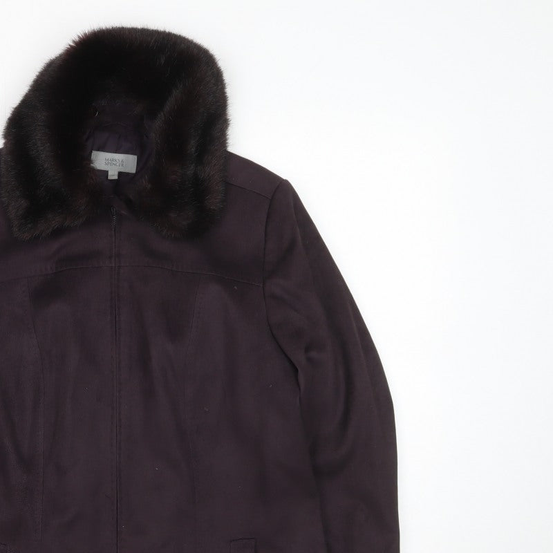 Marks & Spencer Women Black Fur Trim Zip Jacket Coat Size 14