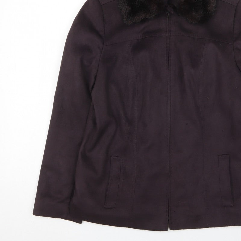 Marks & Spencer Women Black Fur Trim Zip Jacket Coat Size 14