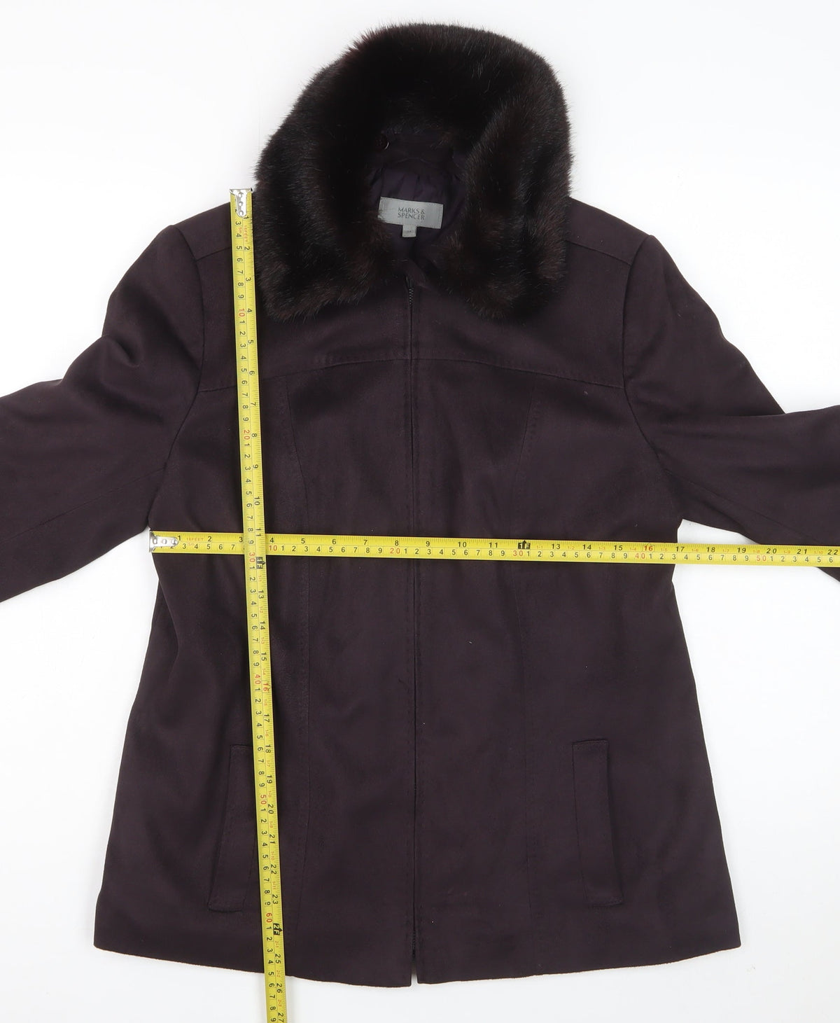 Marks & Spencer Women Black Fur Trim Zip Jacket Coat Size 14