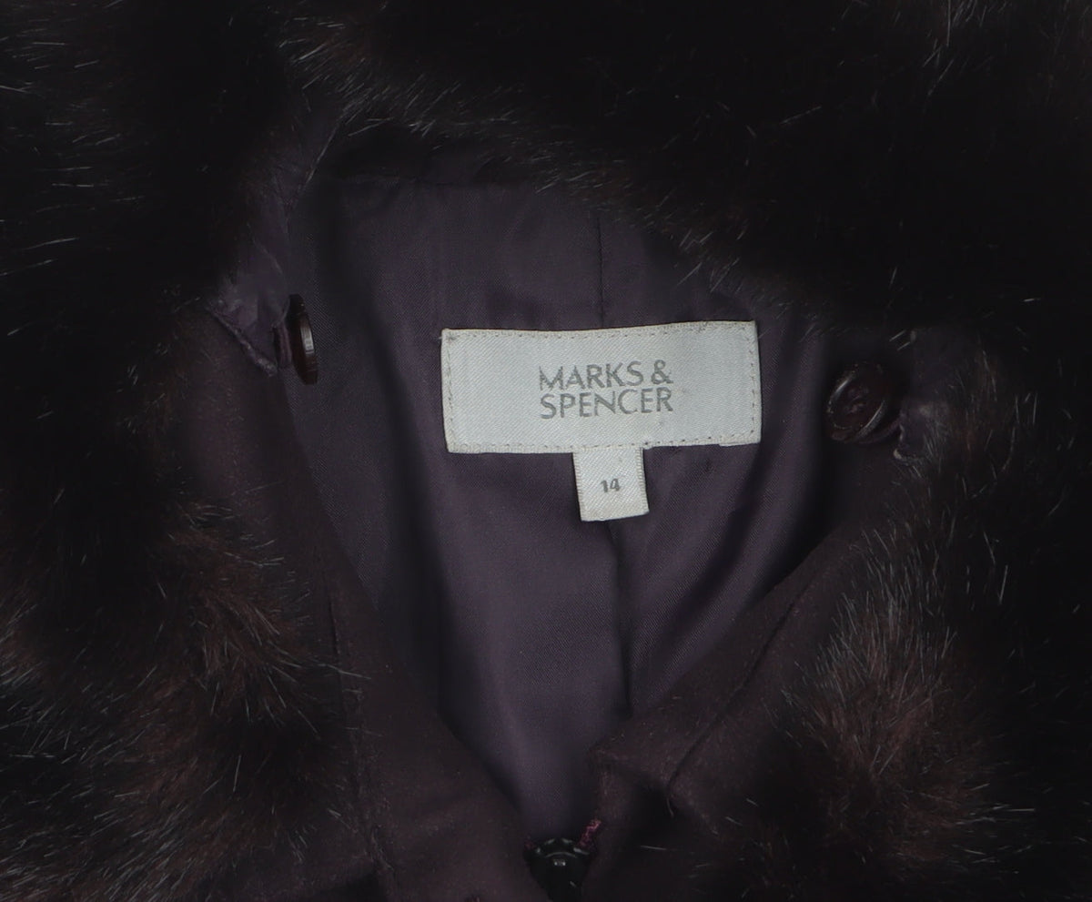 Marks & Spencer Women Black Fur Trim Zip Jacket Coat Size 14