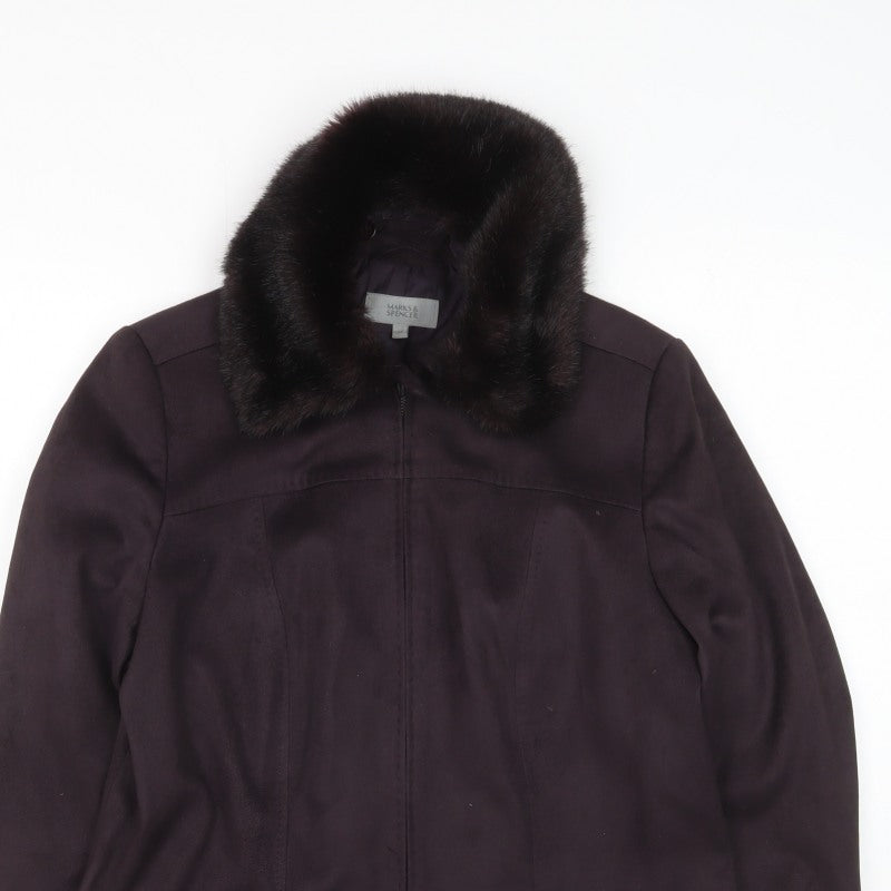 Marks & Spencer Women Black Fur Trim Zip Jacket Coat Size 14