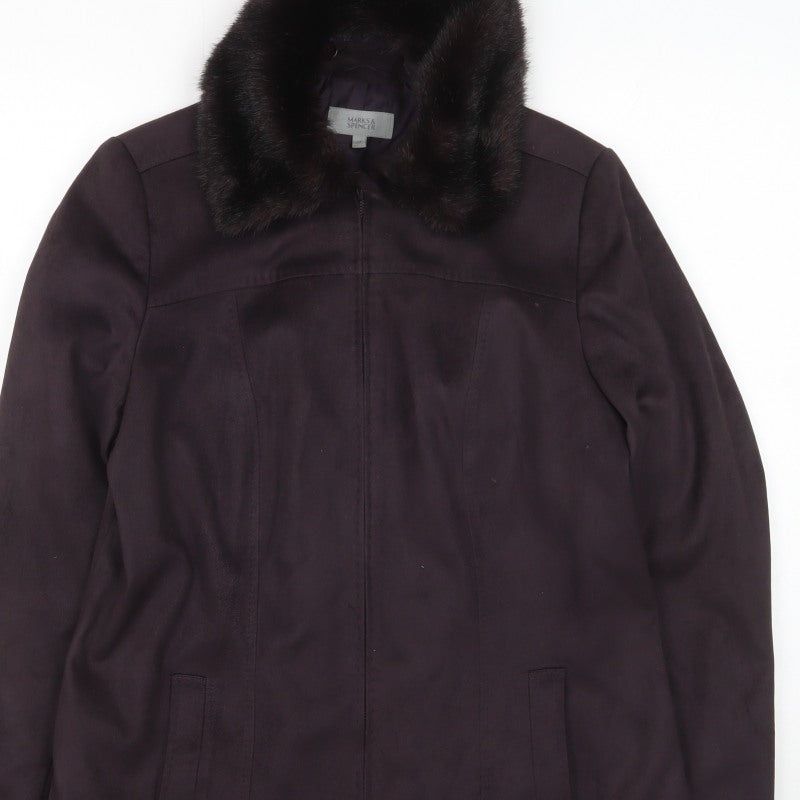Marks & Spencer Women Black Fur Trim Zip Jacket Coat Size 14
