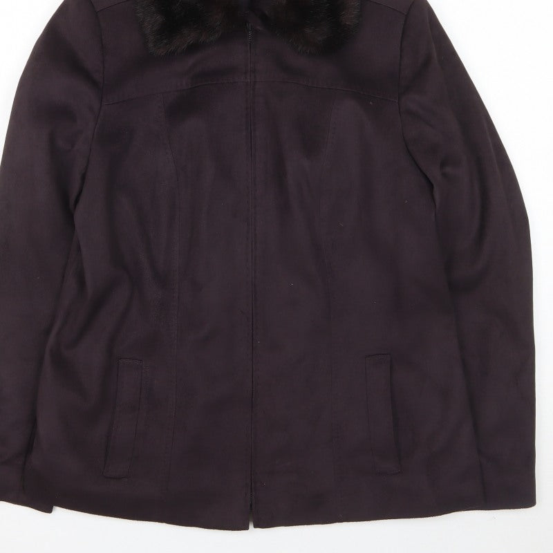 Marks & Spencer Women Black Fur Trim Zip Jacket Coat Size 14