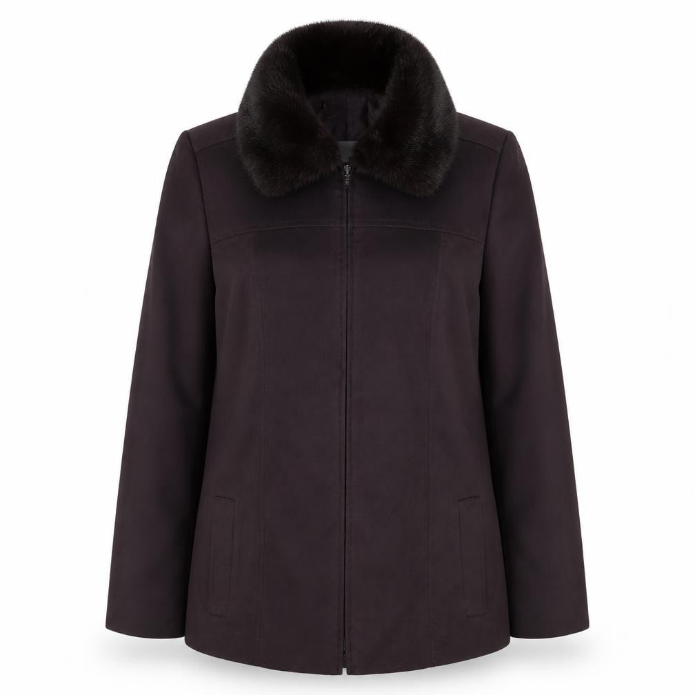 Marks & Spencer Women Black Fur Trim Zip Jacket Coat Size 14