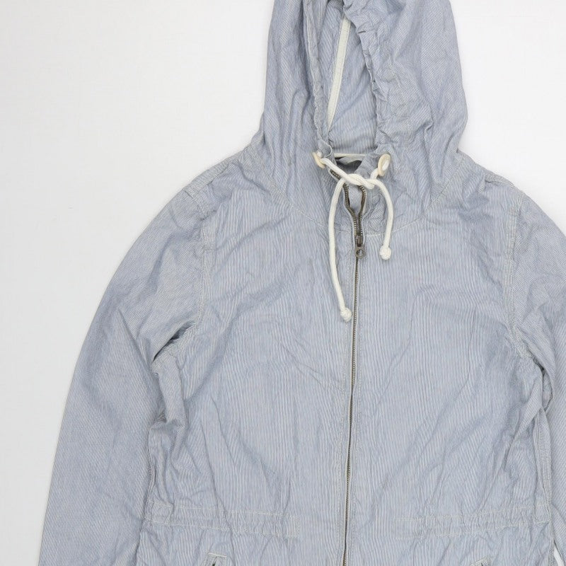L.O.G.G. Womens Blue Stripe Hooded Zip Jacket UK 10 Cotton Casual