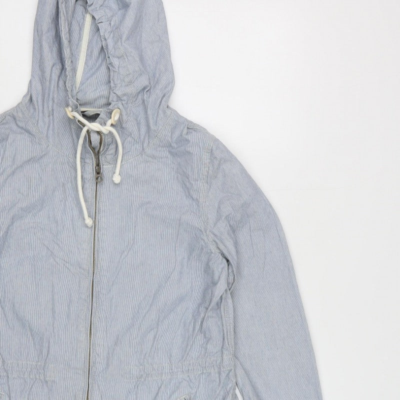 L.O.G.G. Womens Blue Stripe Hooded Zip Jacket UK 10 Cotton Casual