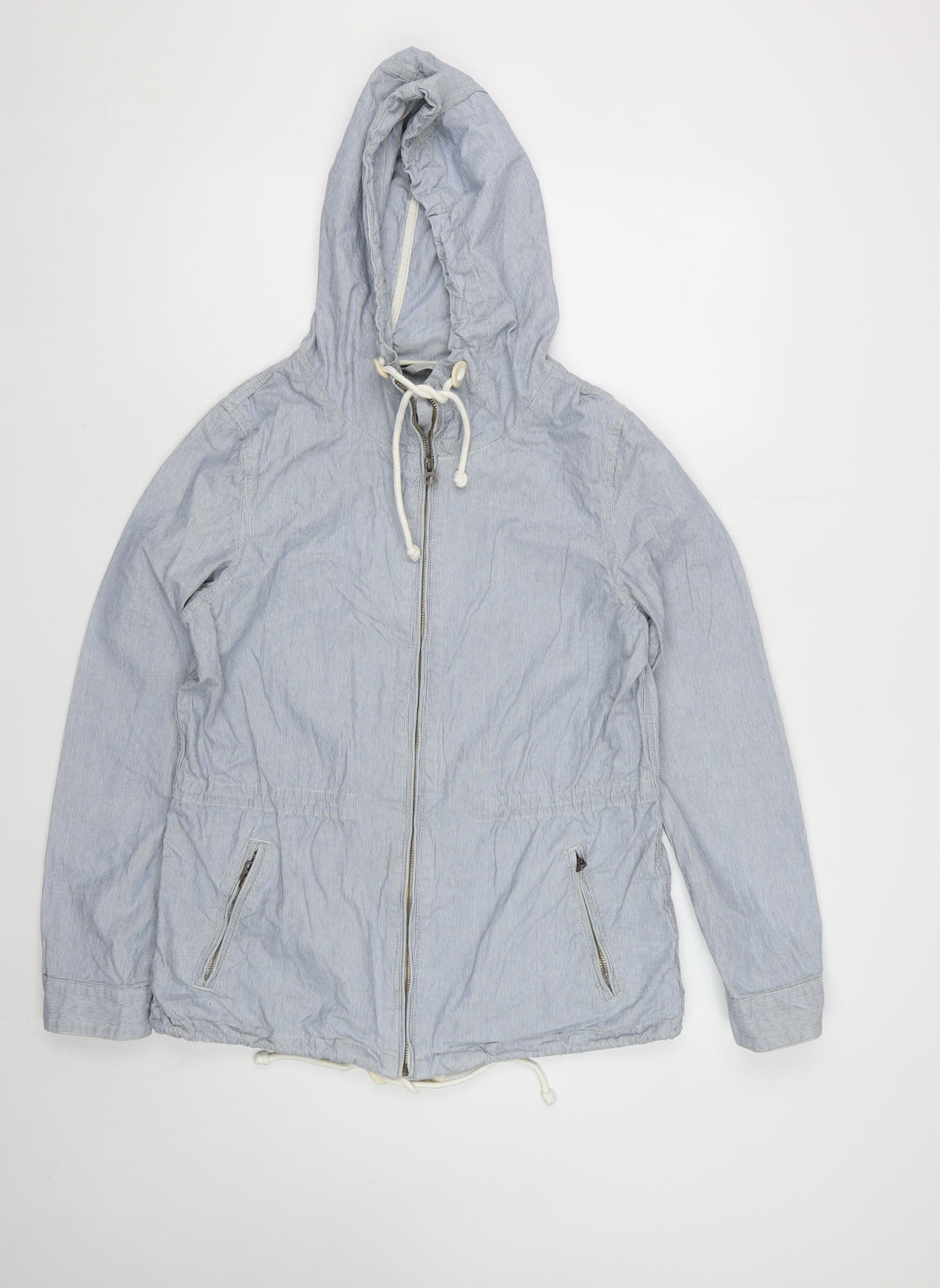 L.O.G.G. Womens Blue Stripe Hooded Zip Jacket UK 10 Cotton Casual