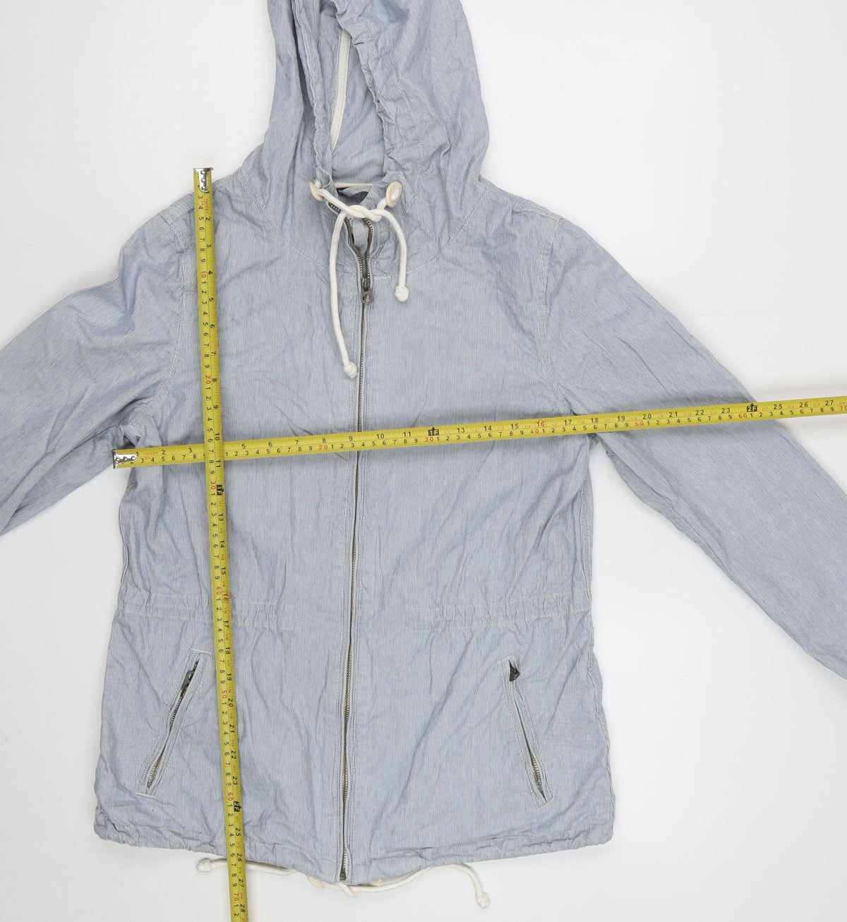 L.O.G.G. Womens Blue Stripe Hooded Zip Jacket UK 10 Cotton Casual