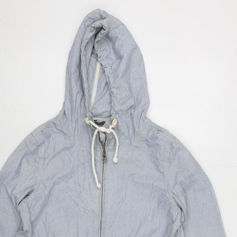 L.O.G.G. Womens Blue Stripe Hooded Zip Jacket UK 10 Cotton Casual