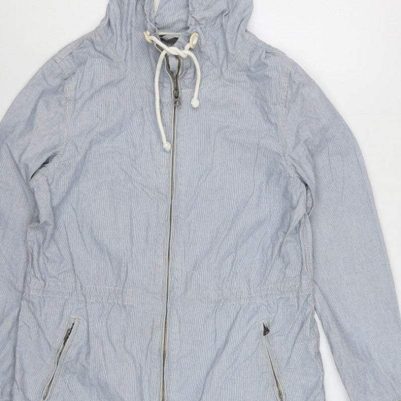L.O.G.G. Womens Blue Stripe Hooded Zip Jacket UK 10 Cotton Casual