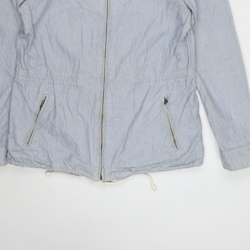 L.O.G.G. Womens Blue Stripe Hooded Zip Jacket UK 10 Cotton Casual