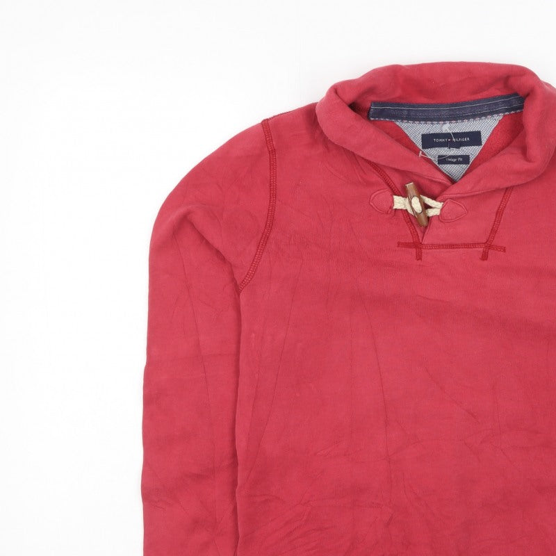 Tommy Hilfiger Men Red S Vintage Fit Toggle Hoodie Fleece Logo